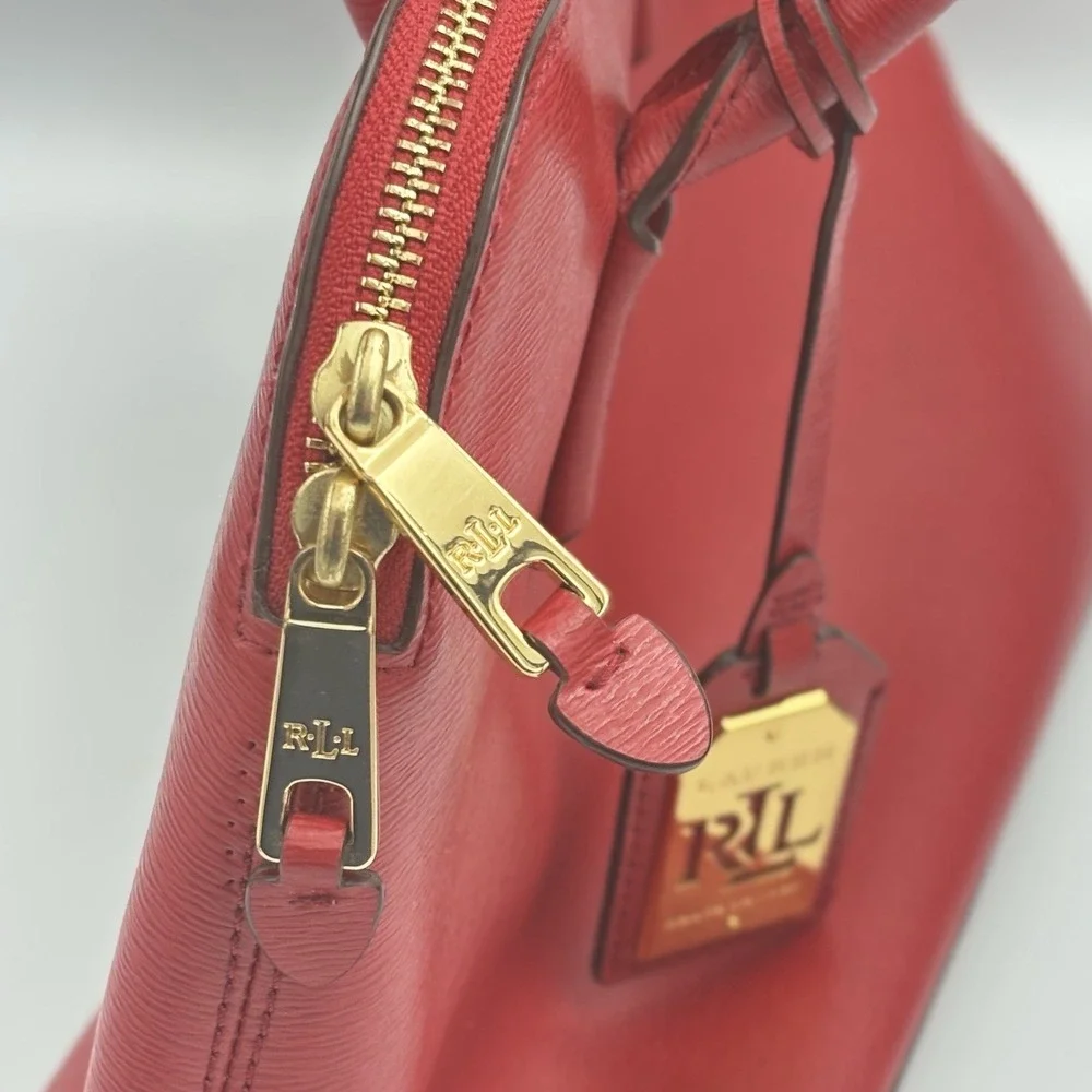 Ralph Lauren Tate Dome Satchel Red Leather Bag Gold Accents No Shoulder Strap - Picture 11 of 16